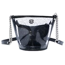 Borsa Bucket Chanel Black Small in PVC e pelle di vitello stropicciata Camellia Coco