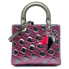 Dior Grigio Anselm Reyle Medium Cannage Lady Dior in agnello metallizzato