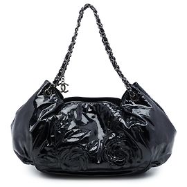 Tote Chanel Black Patent Accordion Camellia