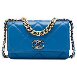 Chanel Blue Quilted Lambskin 19 Wallet On Chain