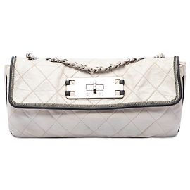 Chanel White Quilted Lambskin East West Mademoiselle Flap