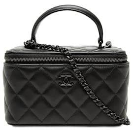 Chanel Neceser Lambskin So Black negro pequeño con asa y cadena