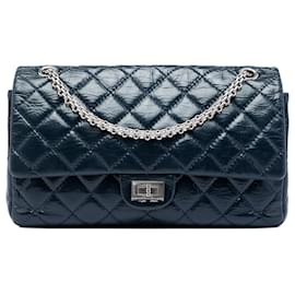 Chanel Blue Quilted Crinkled Patent Reissue 2.55 Double Flap 226