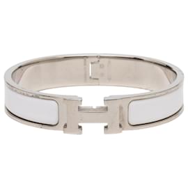 Hermès White Narrow Enamel Clic H Bracelet PM
