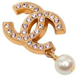 Spilla Chanel Gold CC placcata oro con strass e perle finte