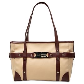 Bulgari Tote in tela con bordi in pelle beige Bvlgari