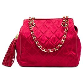 Borsa a tracolla Chanel Red CC in raso trapuntato con nappa e catena
