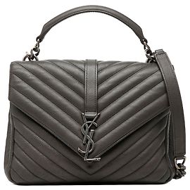 Saint Laurent Satchel College aus Chevron-Schafsleder in Grau Medium mit Monogramm