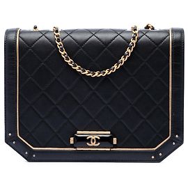 Chanel Black Quilted Calfskin Octagon CC Clasp Flap