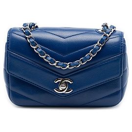 Chanel Blue Mini Caviar Chevron Data Center Envelope Flap