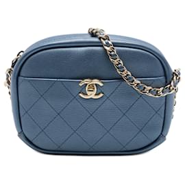 Chanel Blue Small Quilted Metallic Goatskin Casual Trip Camera Bag Tasche