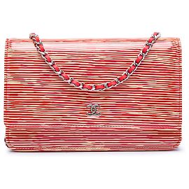 Portafoglio Chanel Red CC a righe in vernice con catena