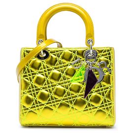 Dior Yellow Anselm Reyle Medium Metallic Lambskin Cannage Lady Dior