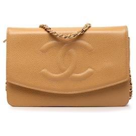 Portafoglio con catena Chanel Beige CC Caviar