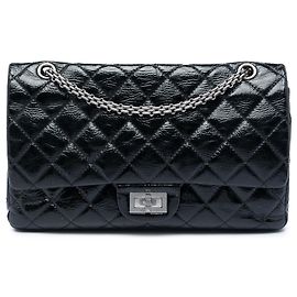 Chanel Black Quilted Crinkled Patent Reissue 2.55 Double Flap 227