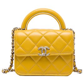 Chanel Yellow Mini Lambskin Paris Le19M Charming Top Handle Flap