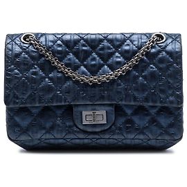 Chanel Blue Quilted Metallic Striped Aged Calfskin Reissue 2.55 Accordion Flap 225