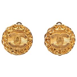 Orecchini Chanel Gold CC placcati oro rotondi a clip