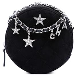 Clutch Rotonda Chanel Black Quilted Suede Cocostellar con Catena