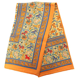 Sciarpa in seta Hermès Orange Chasse En Inde 90