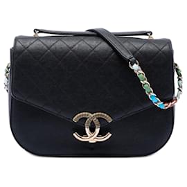 Chanel Black Paris Cuba Medium Quilted Caviar Thread Around Flap