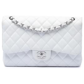 Chanel White Jumbo Classic Caviar Double Flap