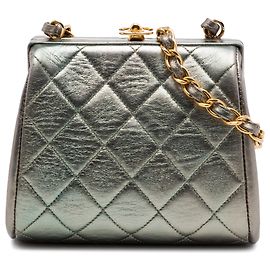 Chanel Borsa a tracolla Chanel Mini CC in agnello metallizzato trapuntato Argento con struttura