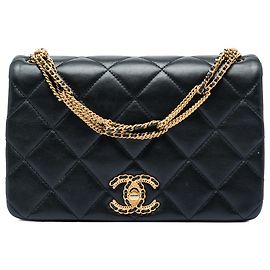 Chanel Black Small Quilted Lambskin On And On Chain Flap