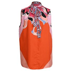 Ärmellose Emilio Pucci Bluse mit abstraktem Print und Schleifenkrause aus mehrfarbiger Seide