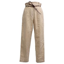 Pantalón carrot con cinturón Brunello Cucinelli en algodón beige