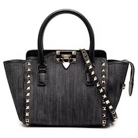 Borsa 2way in denim e pelle Rockstud Valentino