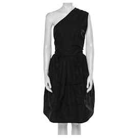 Alaïa Vestido negro de un solo hombro con volantes
