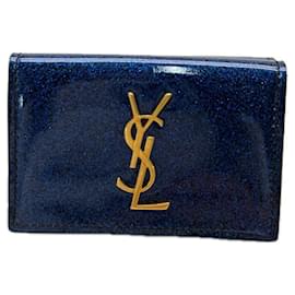 Portefeuille pliable en cuir verni bleu Yves Saint Laurent
