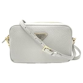 Mini borsa a tracolla in pelle Prada, grigio