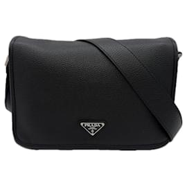 Borsa a tracolla in pelle con logo triangolo Prada