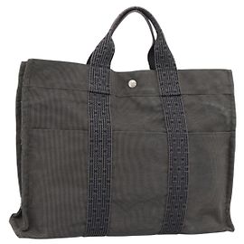 Hermès Borsa HERMES Her Line MM in tela grigio argento Auth 189685
