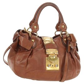 Borsa a mano Miu Miu Side Ribbon in pelle 2way Brown Gold Auth bs35815V