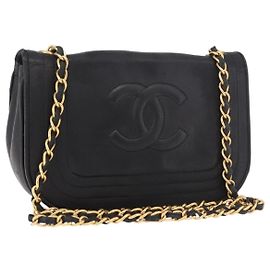 Borsa a tracolla CHANEL con catena in pelle di agnello nera e oro CC Auth 189894