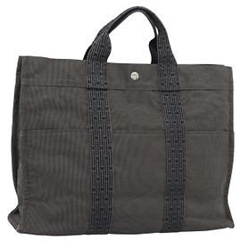 Hermès Borsa HERMES Her LineMM in tela Grigio Argento Auth 189610