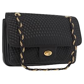 Borsa a Spalla con Catena BALLY in Pelle Nera e Oro Auth BA13679A - Bally