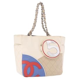 CHANEL No. 5 Wild Stitch Chain Tote Bag Canvas Ivory Silver CC Auth 187876A Tragetasche