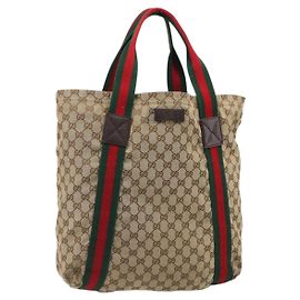 Borsa Tote GUCCI GG Canvas Web Sherry Line Beige 189669 Auth mr2577A