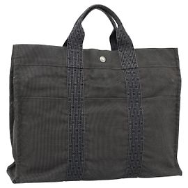 Hermès HERMES Her Line MM Handtasche Canvas Grau Silber Authentisch 189686