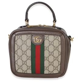 Borsa a mano mini Ophidia in tela GG Supreme Ebony e beige con tracolla Web Gucci