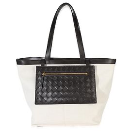Bottega Veneta Medium Flip Flap Tote aus Canvas-Mix und Intrecciato Nappa Beige Brown