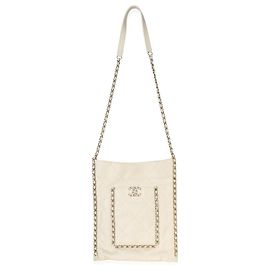 Chanel White Quilted Calfskin Small Chain Flache Tote