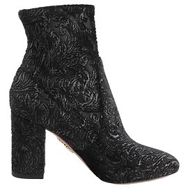 Stivaletti a calza in velluto con tacco AQUAZZURA Tonal Baroque Tapestry in Black, Taglia 35.5 EU