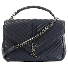 Borsa a tracolla con catena in pelle monogramma Saint Laurent Paris College in blu navy 392738 - Autre Marque