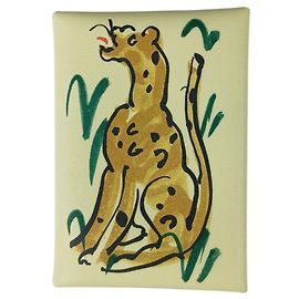 Hermès Portacarte Hermes Calvi Duo Spring Panther Jaune