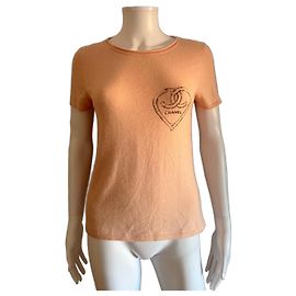 Chanel Camiseta de cachemira rosa logo corazón